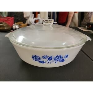 Blue Cornflower 2 Quart Fire King 438 Round Casserole W Lid